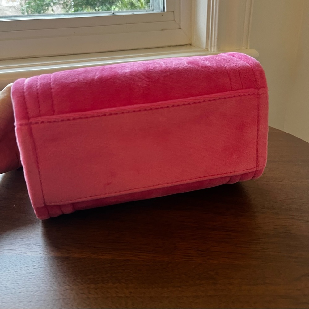 Y2K Hot Pink Juicy Couture Velour Velvet Jewel Stud Rhinestone Branded Plush Bag - Picture 3 of 4